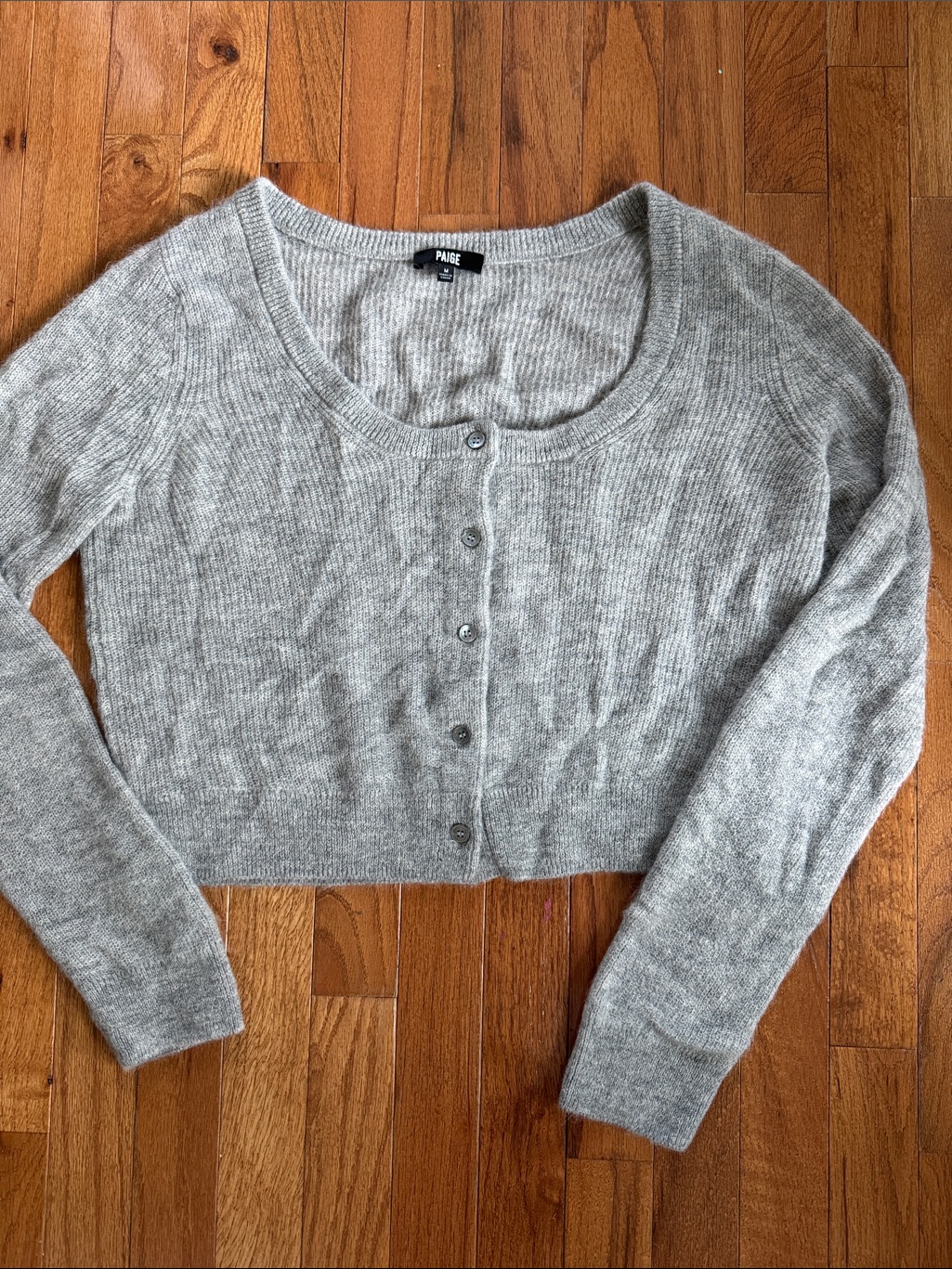 Paige Light Gray Cropped Button-Up Sweater
